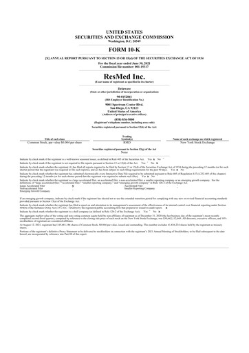 Miniature ResMed 10-K Rapport annuel 2021