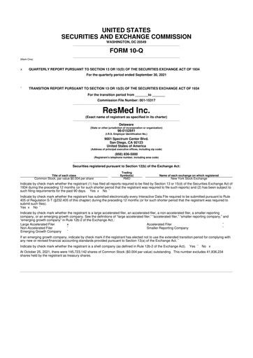 Miniature ResMed 10-Q Rapport trimestriel 2022 