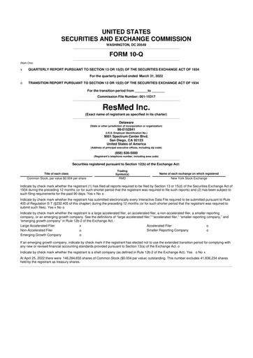 Miniature ResMed 10-Q Rapport trimestriel 2022 