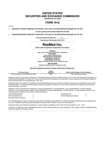 Miniature ResMed 10-Q Rapport trimestriel 2023 