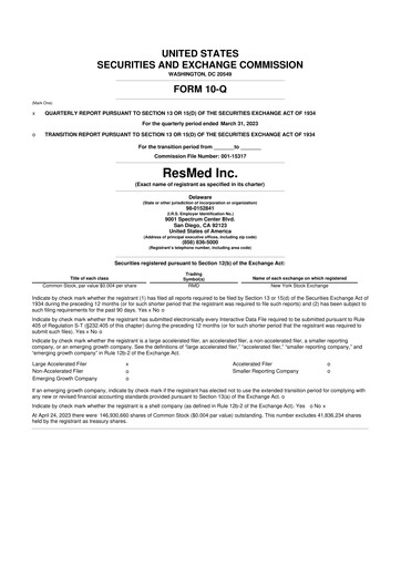 Miniature ResMed 10-Q Rapport trimestriel 2023 