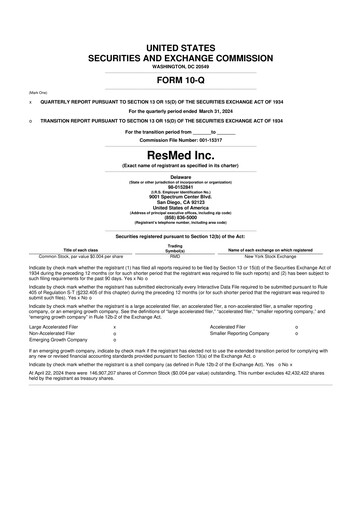 Miniature ResMed 10-Q Rapport trimestriel 2024 