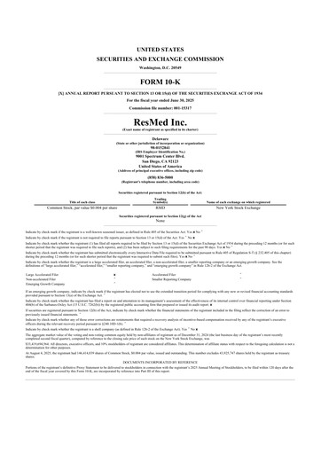 Miniature ResMed 10-K Rapport annuel 2025