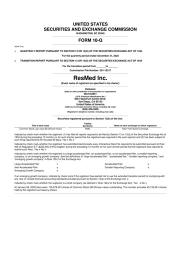 Miniature ResMed 10-Q Rapport trimestriel 2026 