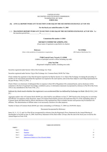 Thumbnail Socket Mobile 10-K Annual Report 