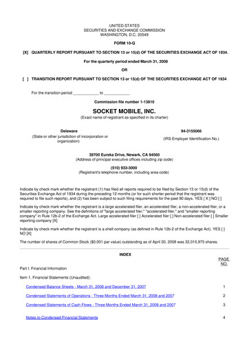 Thumbnail Socket Mobile 10-Q Quarterly Report FY 