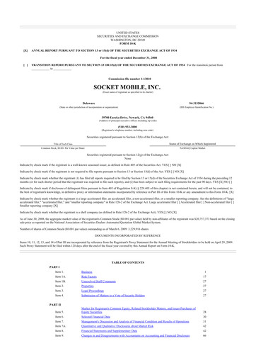 Thumbnail Socket Mobile 10-K Annual Report 