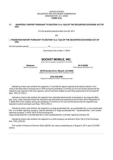Thumbnail Socket Mobile 10-Q Quarterly Report FY2011 