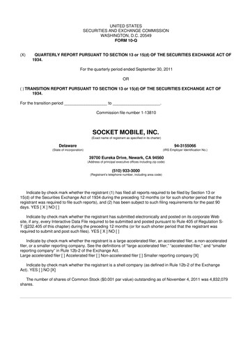 Thumbnail Socket Mobile 10-Q Quarterly Report FY2011 