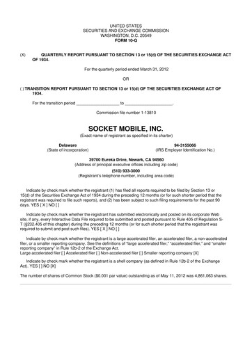 Thumbnail Socket Mobile 10-Q Quarterly Report FY2012 