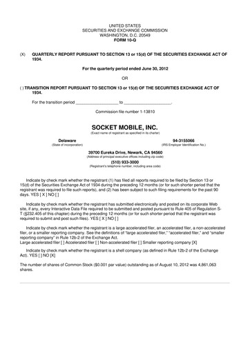 Thumbnail Socket Mobile 10-Q Quarterly Report FY2012 