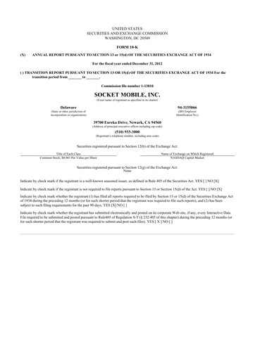 Thumbnail Socket Mobile 10-K Annual Report 2012