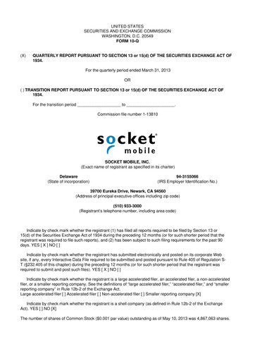 Thumbnail Socket Mobile 10-Q Quarterly Report FY2013 