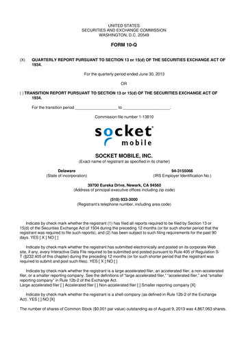 Thumbnail Socket Mobile 10-Q Quarterly Report FY2013 