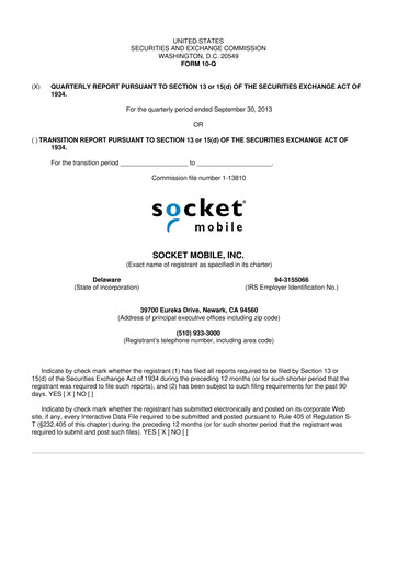 Thumbnail Socket Mobile 10-Q Quarterly Report FY2013 