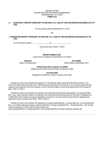 Thumbnail Socket Mobile 10-Q Quarterly Report FY2014 