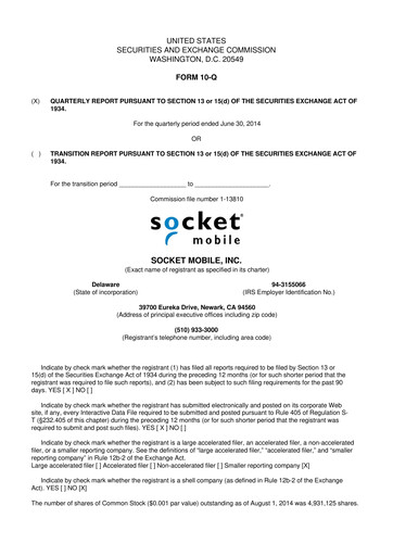 Thumbnail Socket Mobile 10-Q Quarterly Report FY2014 