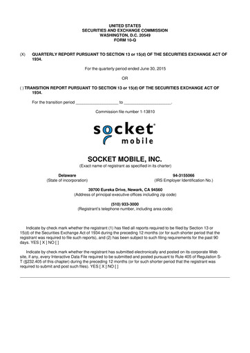 Thumbnail Socket Mobile 10-Q Quarterly Report FY2015 