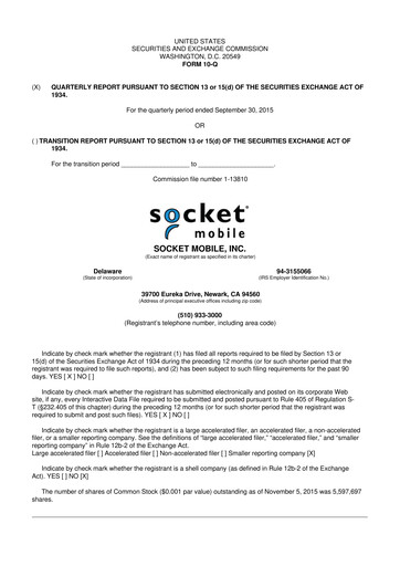 Thumbnail Socket Mobile 10-Q Quarterly Report FY2015 