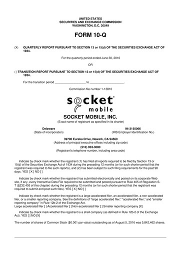 Thumbnail Socket Mobile 10-Q Quarterly Report FY2016 