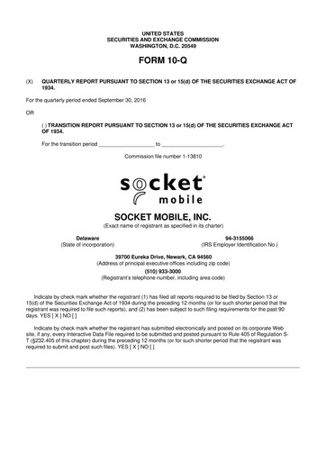 Thumbnail Socket Mobile 10-Q Quarterly Report FY2016 