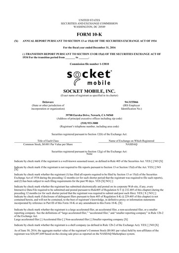 Thumbnail Socket Mobile 10-K Annual Report 2016