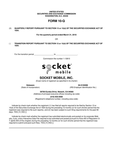 Thumbnail Socket Mobile 10-Q Quarterly Report FY2018 
