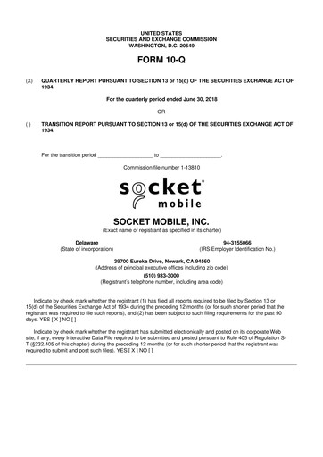Thumbnail Socket Mobile 10-Q Quarterly Report FY2018 