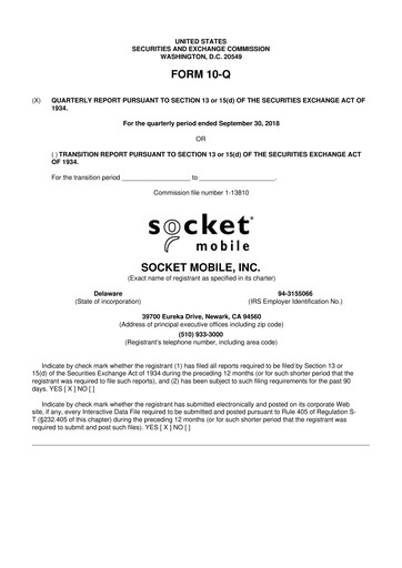 Thumbnail Socket Mobile 10-Q Quarterly Report FY2018 