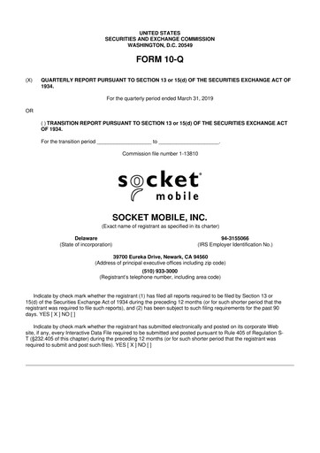 Thumbnail Socket Mobile 10-Q Quarterly Report FY2019 