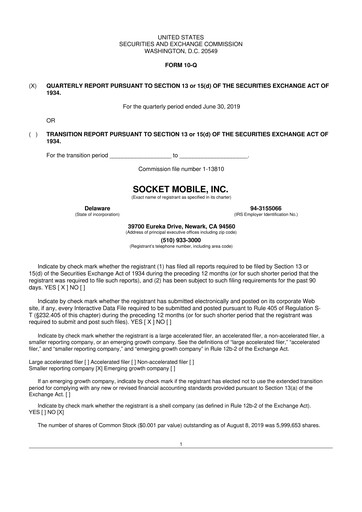 Thumbnail Socket Mobile 10-Q Quarterly Report FY2019 