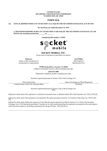 Thumbnail Socket Mobile 10-K Annual Report 2019