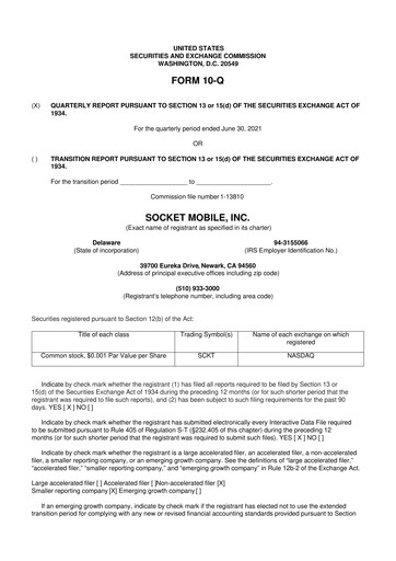 Thumbnail Socket Mobile 10-Q Quarterly Report FY2021 