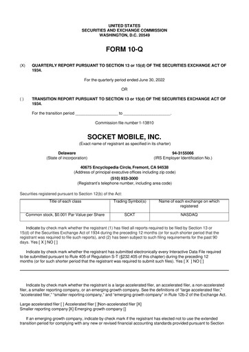 Thumbnail Socket Mobile 10-Q Quarterly Report FY2022 