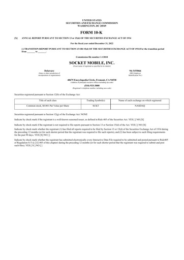 Thumbnail Socket Mobile 10-K Annual Report 2022