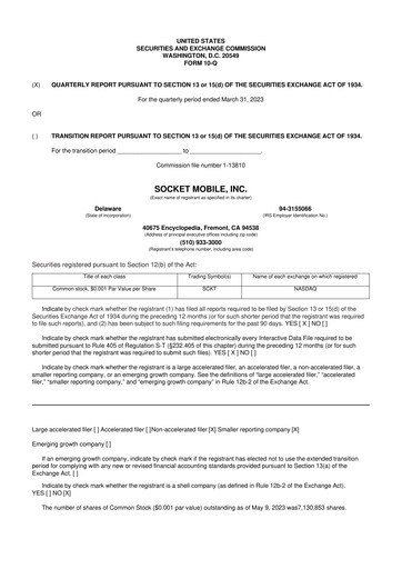 Thumbnail Socket Mobile 10-Q Quarterly Report FY2023 