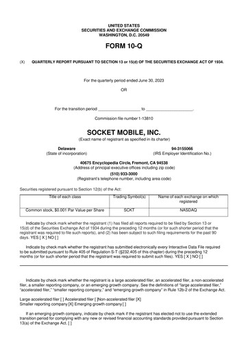 Thumbnail Socket Mobile 10-Q Quarterly Report FY2023 