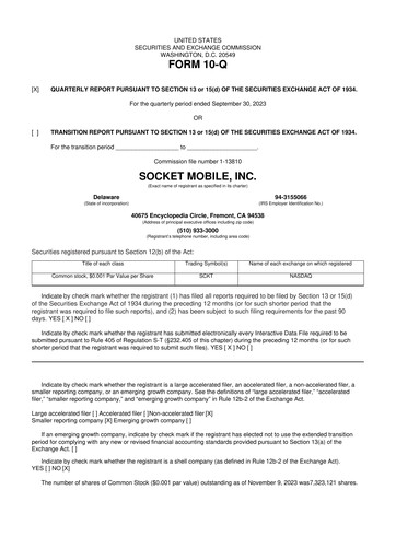 Thumbnail Socket Mobile 10-Q Quarterly Report FY2023 