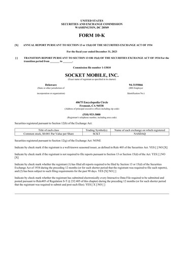 Thumbnail Socket Mobile 10-K Annual Report 2023