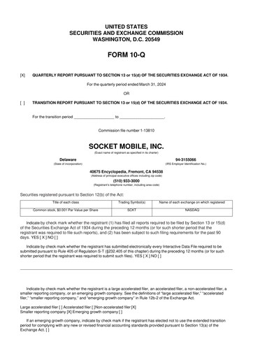 Thumbnail Socket Mobile 10-Q Quarterly Report FY2024 