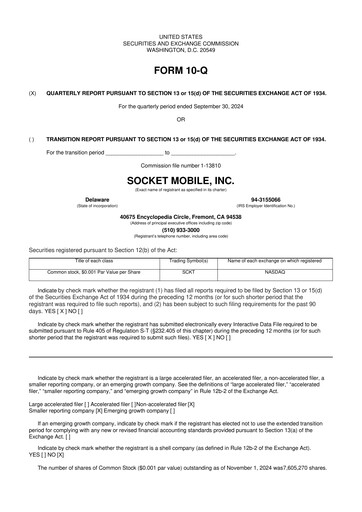 Thumbnail Socket Mobile 10-Q Quarterly Report FY2024 