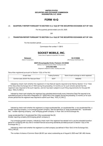 Thumbnail Socket Mobile 10-Q Quarterly Report FY2025 