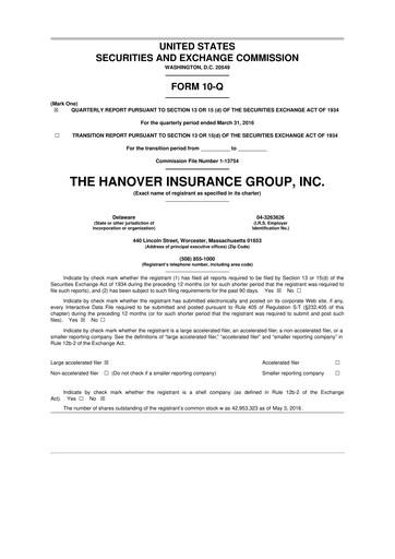 Thumbnail Hanover Insurance Group 10-Q Quarterly Report FY2016 