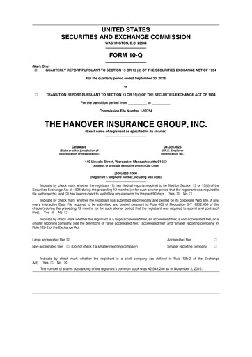Thumbnail Hanover Insurance Group 10-Q Quarterly Report FY2016 