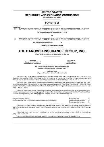 Thumbnail Hanover Insurance Group 10-Q Quarterly Report FY2017 