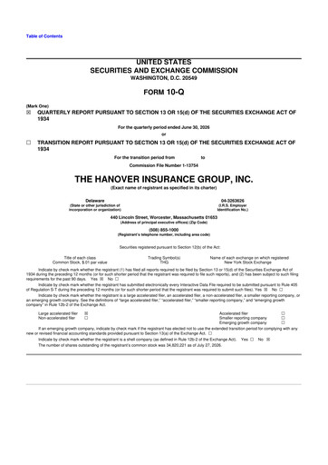 Thumbnail Hanover Insurance Group 10-Q Quarterly Report FY2026 