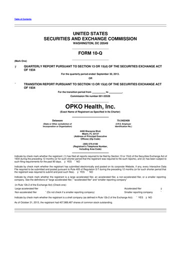 Thumbnail OPKO Health
 10-Q Quarterly Report FY2013 