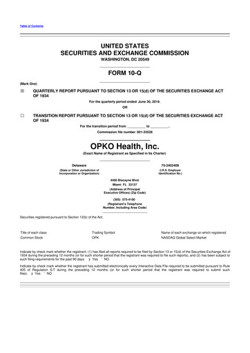 Thumbnail OPKO Health
 10-Q Quarterly Report FY2019 