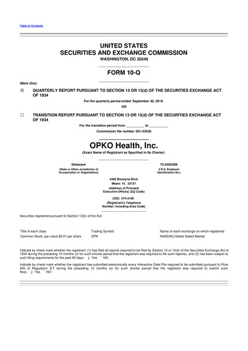 Thumbnail OPKO Health
 10-Q Quarterly Report FY2019 