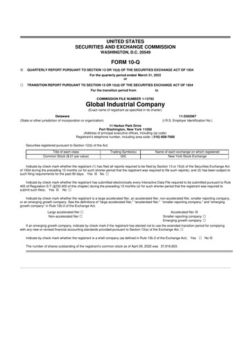 Thumbnail Global Industrial Company 10-Q Quarterly Report FY2022 